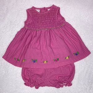 Thomas pink smocked gingham dress and bloomers cotton embroidered 3/6m